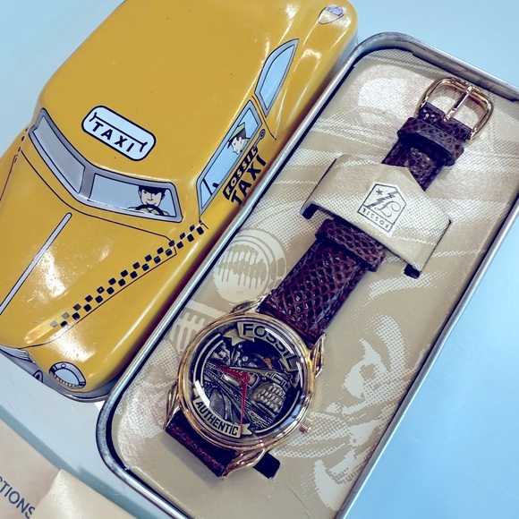 Fossil Train Locomotive Watch SK5058 NIB Collector Set Taxi Tin